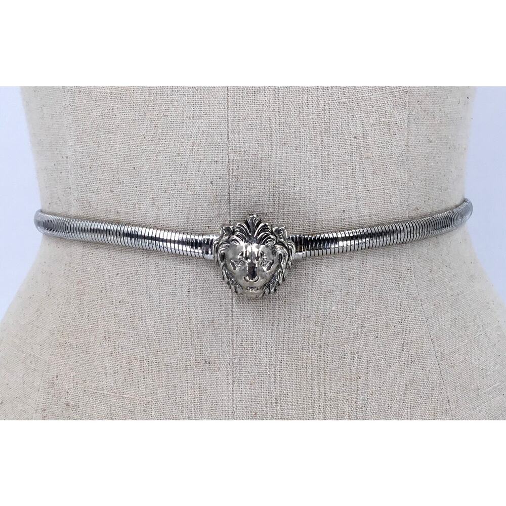 Vintage Accessocraft Lion Head Stretch Silver Tone Statement Belt
